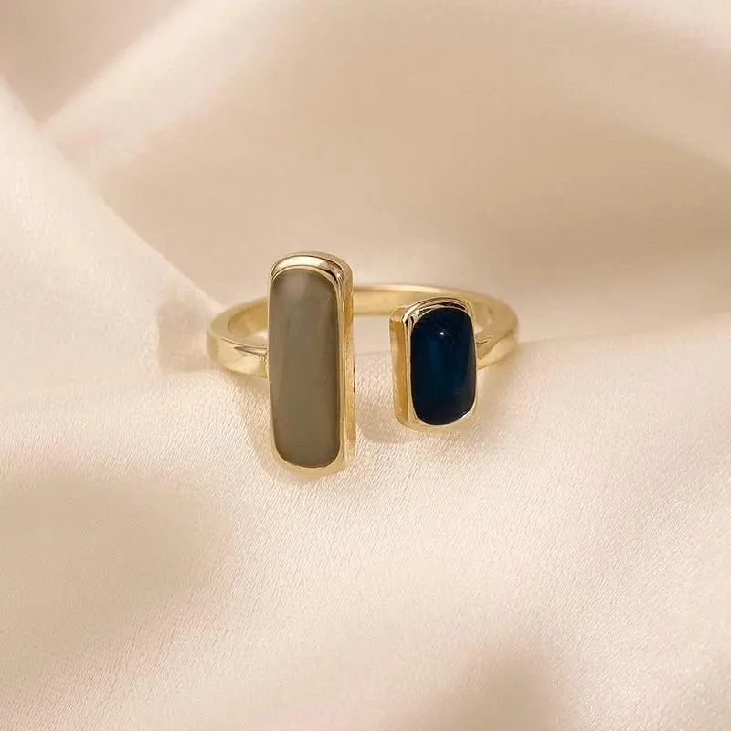 New Adjustable Colorful Drip Glaze Ring Women Fashion Retro Geometric Gold Colour Metal Rings Wedding Jewelry Birthday Gift