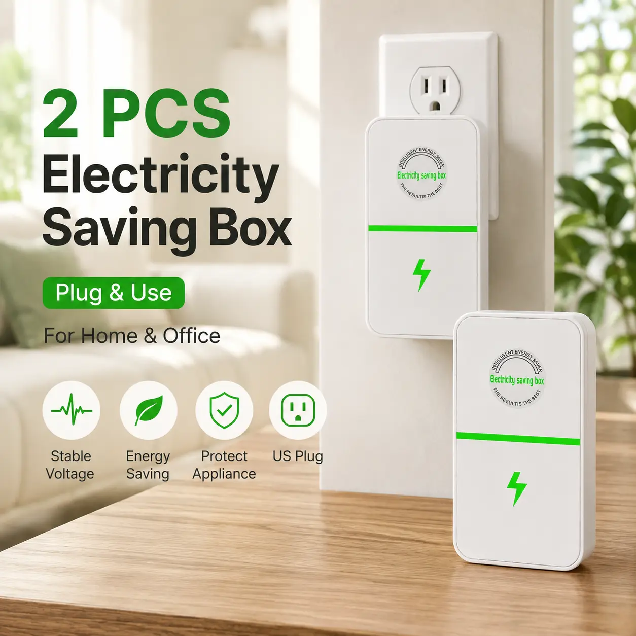 2PCS Energy Saver Plug, 90-250V US Plug-In Power Box, Compact Indoor Electrical Accessory for Home Appliances & Office Use campingessentials