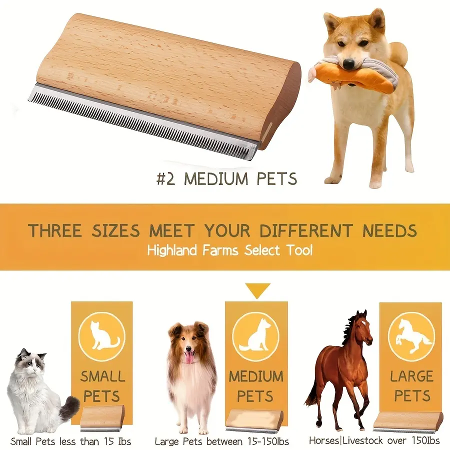 Wooden Grooming Tool for Dogs, Cats & Horses, Professional Pet Groomer, Painlessly Remove for Short & Long Hair, Fur & Dirt - 5 Inches