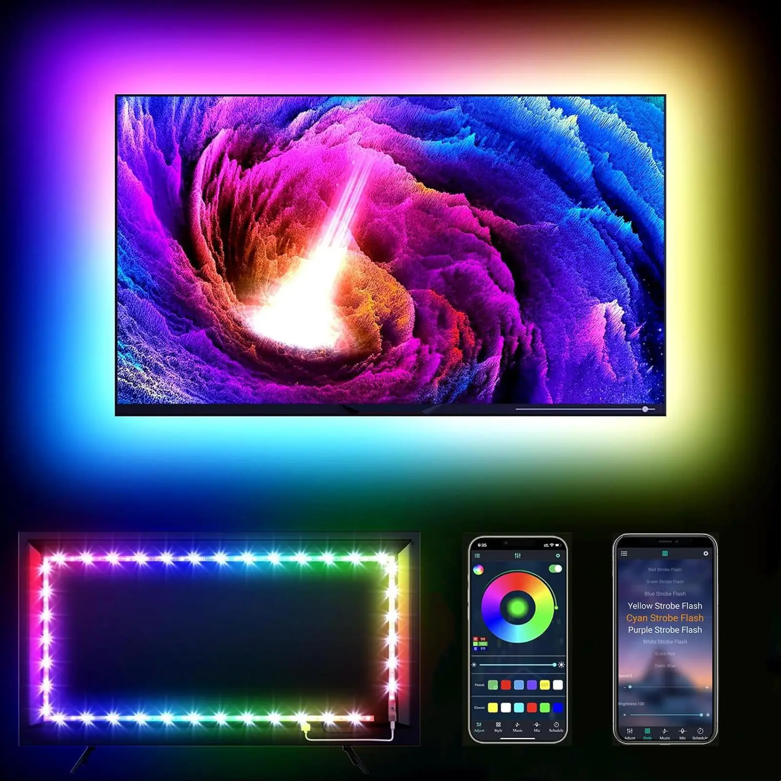 LED Strip Light, 1 Count USB Powered Bluetooth-compatible APP Control Adjustable Led Dimmable Leds Music Sync Color Changing LED Light Strip, Led Lights Strips, Suitable for TV Computer Backlight Holiday Indoor Home Decoration, TV LED Lights