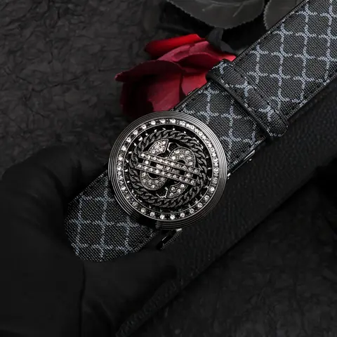 Men's Fashion Belt, Fashion Belt for Party, Daily Clothing Decor, Stylish Belts, Statement Belts, Trendy All-match & Exquisite Belt for Birthday Gift, Rhinestone Buckles Belt