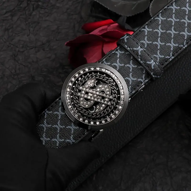 Men's Fashion Belt, Fashion Belt for Party, Daily Clothing Decor, Stylish Belts, Statement Belts, Trendy All-match & Exquisite Belt for Birthday Gift, Rhinestone Buckles Belt