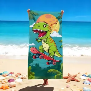 1 PC "Vibrant Dinosaur Skateboard Beach Towel – Tropical Scenic Print for Poolside Relaxation" Quick-drying, water-absorbent, lightweight, anti-sand-sticking, can be used as a travel towel, suitable for swimming pools, spas, leisure, fitness, hammocks, ca