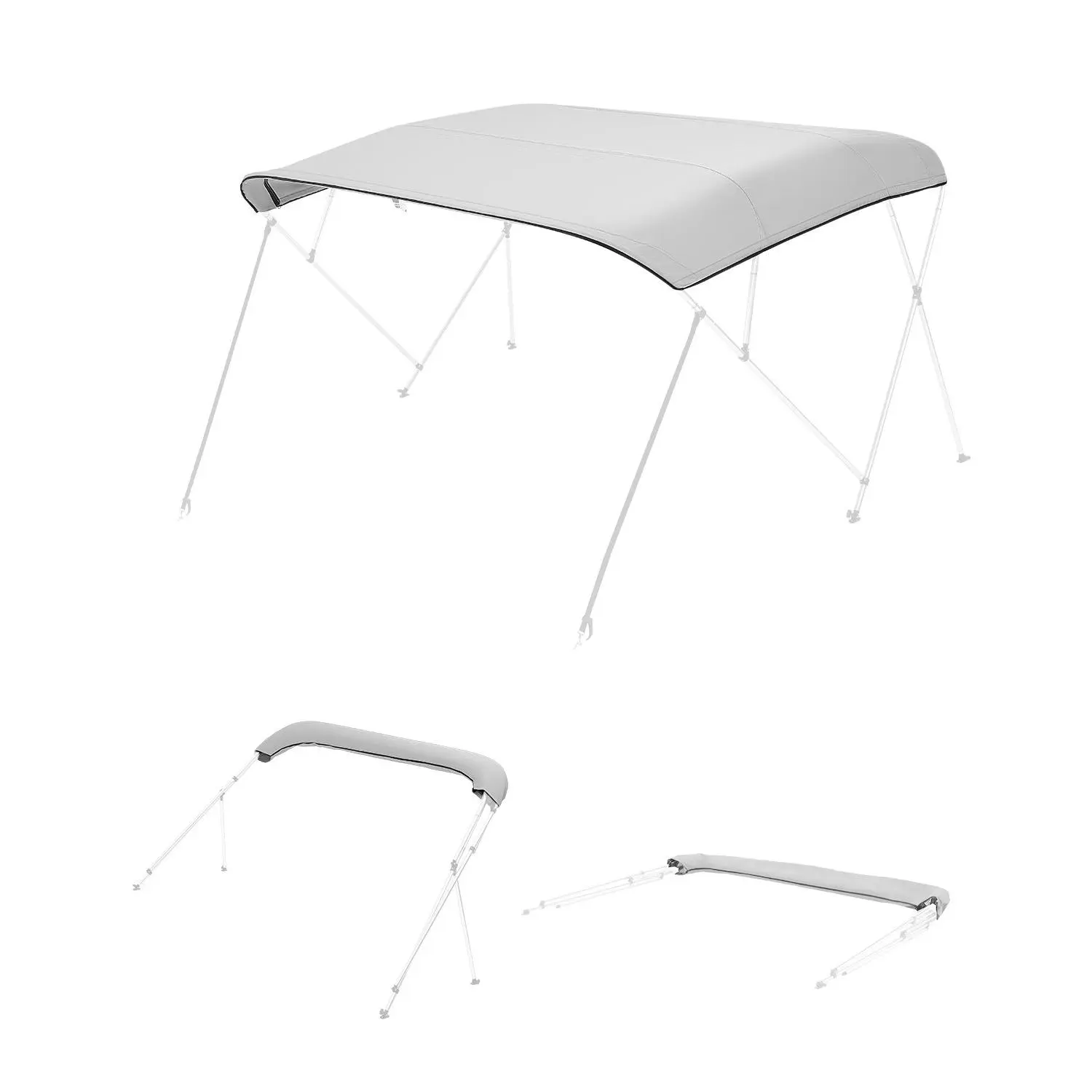 VEVOR Heavy Duty 4-Bow Custom Fit Bimini Top Replacement Boat Cover for Boating, 8 ft/96 in Long, 91-96 in Wide Gray, 600D Marine Polyester Waterproof Sun Shade, Zippered Sleeve, Storage Boot, Frame-Compatible for 101.2 x 96.1 in/2570 x 2440 mm (No Frame)