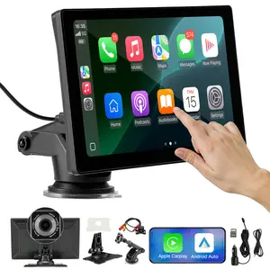 VEVOR Wireless Car Stereo,  9-Inch HD Portable Radio Touch Screen with Apple CarPlay and Android Auto, CarPlay Screen with Front & Backup Cameras, Voice Control, Mirror Link, Bluetooth, GPS Navigation