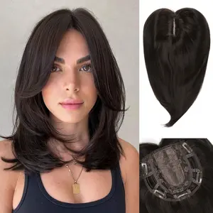 Hair Topper 12inch Clip in Synthetic Hair Toppers for Women with Thinning Hair Layered 6"X6" Big Base Toppers Hair Pieces for Women Daily Wear Black Brown