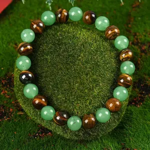 Money Attraction & Good Luck Bracelet with Natural Green Aventurine & Tiger Eye Stone  | Wealth Manifestation, Protection & Encouragement Gift for Women | Blue Friendship Beaded Jewelry | Colorblock Crystal Bracelet for Fashion Daily Wear
