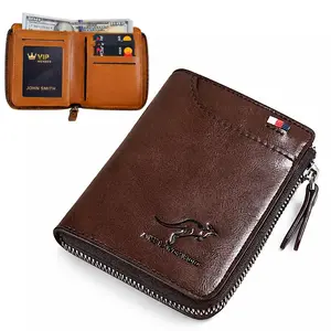 Men’s Leather Zipper Wallet RFID Blocking 14 Card Slots with Outer Pocket Large Capacity Bifold Wallet with Cash Compartment