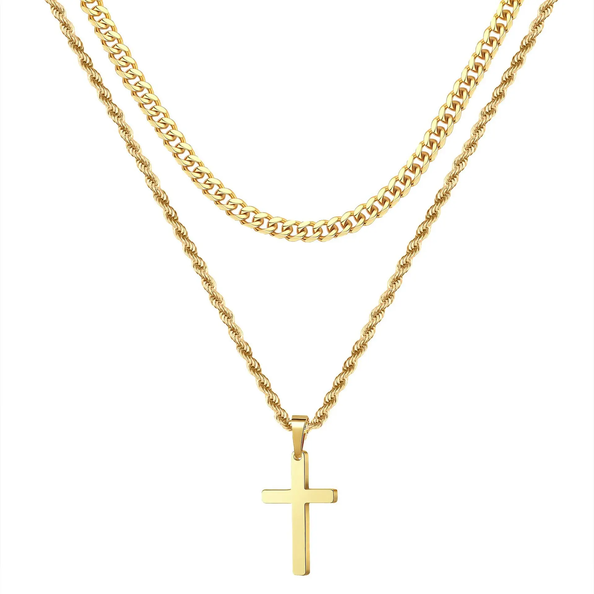 [Angela New Arrivals] Double-layer Cross Titanium Steel Necklace Advanced Twist Chain Personalized Hip-Hop Double-layer Stacked Couple Necklace