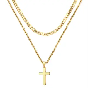 [Angela New Arrivals] Double-layer Cross Titanium Steel Necklace Advanced Twist Chain Personalized Hip-Hop Double-layer Stacked Couple Necklace