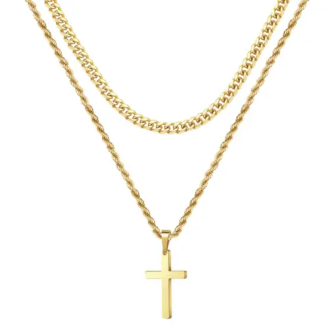 [Angela New Arrivals] Double-layer Cross Titanium Steel Necklace Advanced Twist Chain Personalized Hip-Hop Double-layer Stacked Couple Necklace