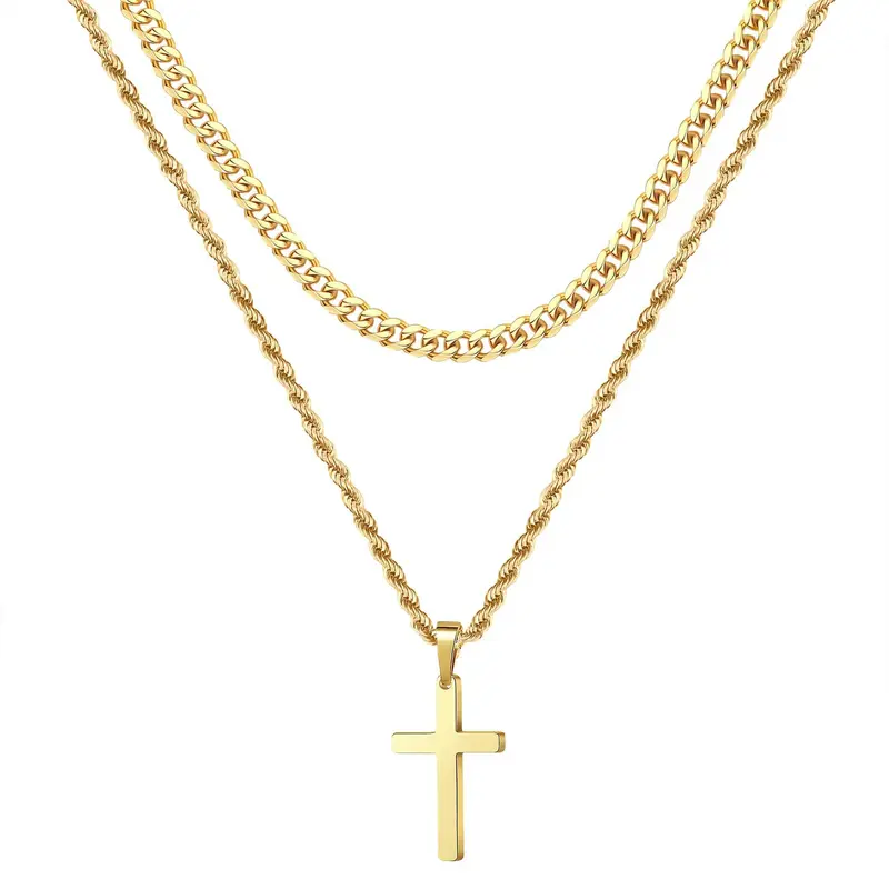 [Angela New Arrivals] Double-layer Cross Titanium Steel Necklace Advanced Twist Chain Personalized Hip-Hop Double-layer Stacked Couple Necklace