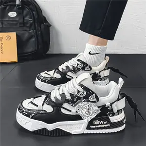 LISM Men'S Thick-Sole Sneakers with Height-Increasing Technology - 2025 New Arrival Black & White Striped & Patterned Mid-Top Casual Shoes, Faux Cover Upper & Cushioned PVC Insole, Versatile for Outdoor, Gym, Running, Casual Attire - Comfortable Round To