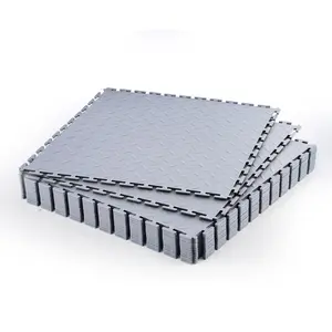 Square Interlocking Modular PVC Garage Floor Tiles, 16-Pack 20x20 in 0.2 in Thick Slip-Resistant Diamond Plate Mats for Workshop, Warehouse, Modular Tile