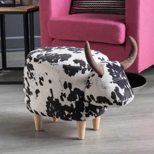 1pc Cow-Shaped Ottoman, Novelty Footstool, Upholstered With Unique Cow Design, Sturdy Wooden Legs, Quirky Animal-Themed Furniture For Home Decor
