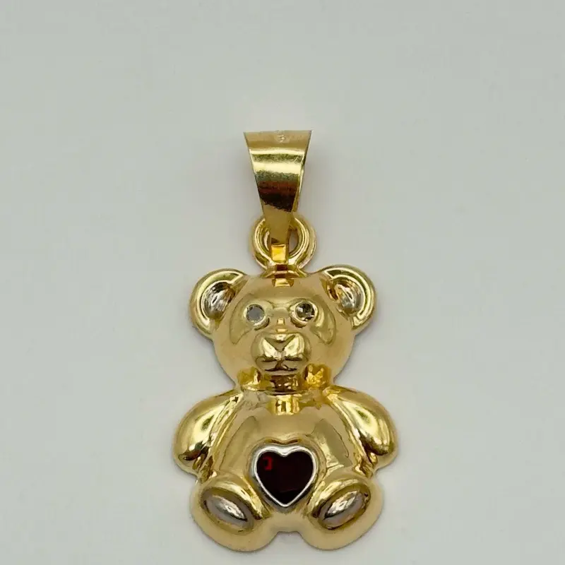10kt Bear Charm with Red Stone Pendant for Jewelry Making