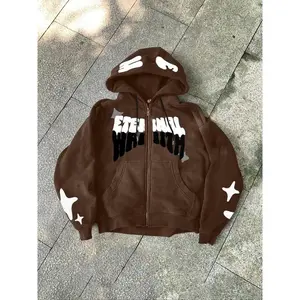 Fashionable black zip-up hoodie with “Eternal Wrap” print and star pattern, perfect for streetwear and casual fashion GARMENTARY