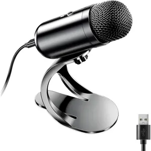 Professional USB Recording Microphone, LIVE Equipment with Mute Button, Omnidirectional Condenser Computer Microphone, Plug and Play with Volume Control, Suitable for Game LIVE/Online Classes/Video Conferences, Clear Sound Quality with Noise Reduction