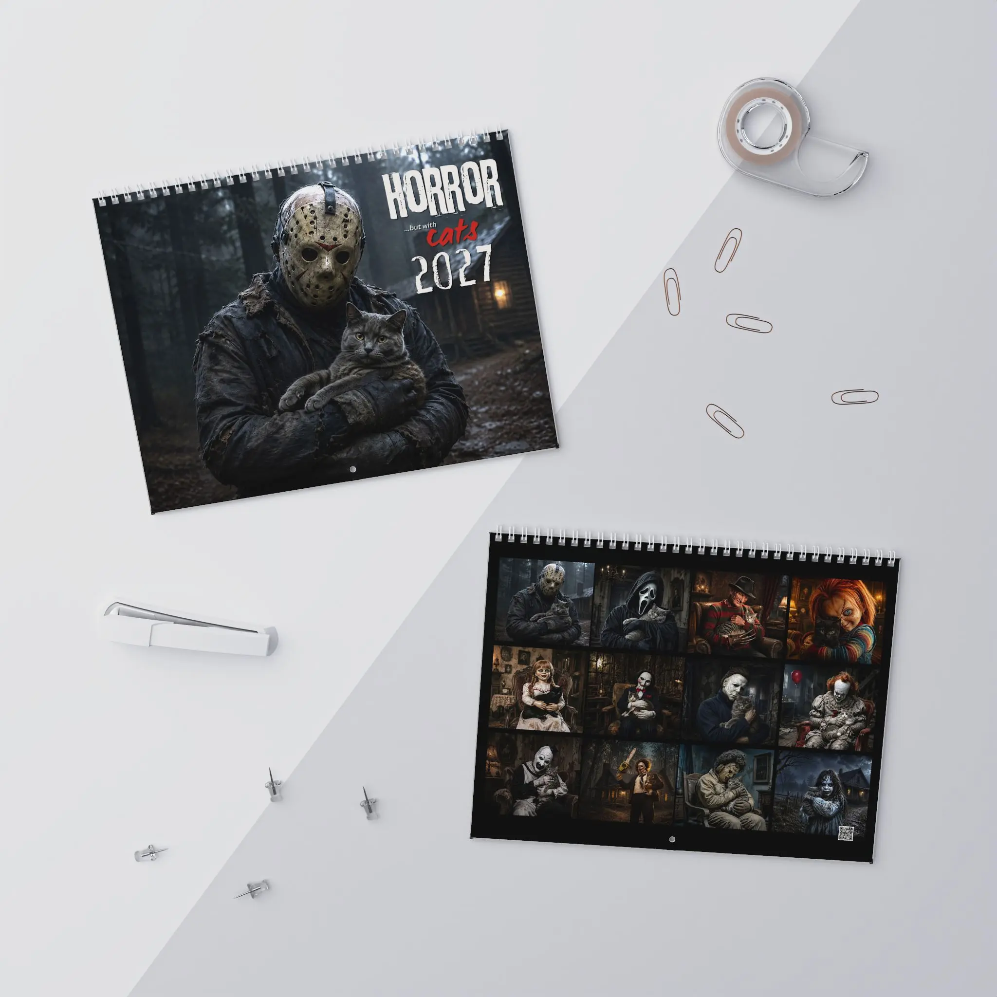 Horror Movie Cats 2026/2027 Wall Calendar | Spooky Cat Monthly Planner | Halloween Gothic Wall Planners Gift for Fans | Creepy Home Decor