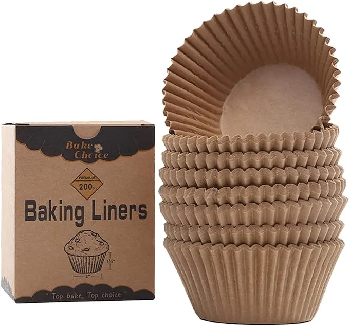 Bake Choice Non-stick 200pcs Standard Cupcake Liners for Baking, Natural, Food-grade Cupcake Wrapper, Greaseproof Parchment Muffin Liners