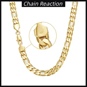 14k Gold Plated 10MM Width Figaro Chain For Men and Women Durable Clasp - 20/24Inch Length Flat Figaro Chain Necklaces for Men & Women Diamond Cut Figaro Chain Necklaces