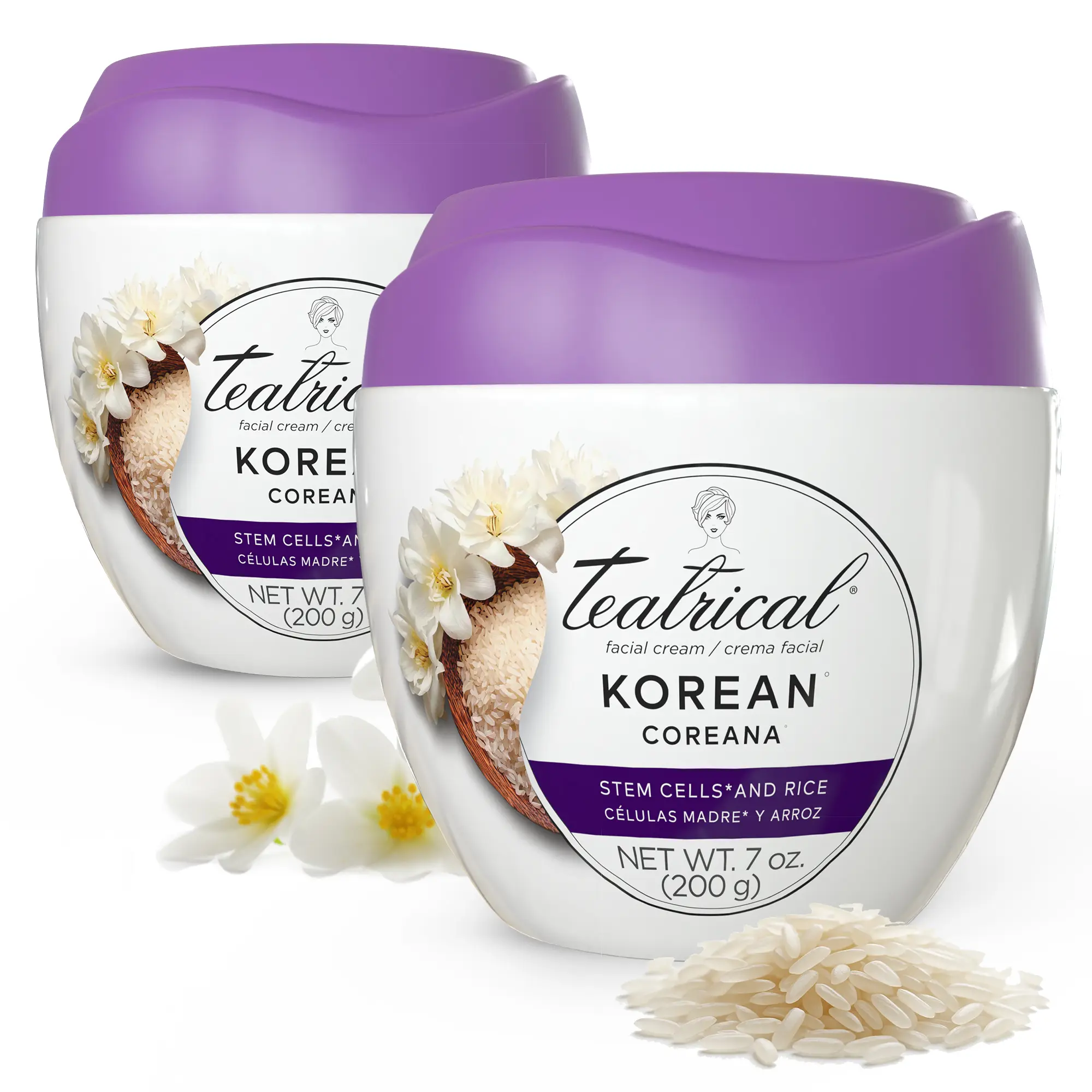 TEATRICAL Korean Facial Cream Effect with Stem Cells and Rice, 7 oz | Face Moisturizer for Women, Korean Skincare Effect, Hydration and Even Tone, Paraben-Free, Non-Greasy Formula 2-Pack