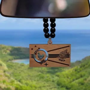 Samoa 3 Flag Combination Ornament- 1/4 Inch Thick Wood Cherry Hickory Mahogany Unfinished 4-4.5 Inches Long Side Stylish Accessory