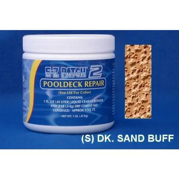 E-Z Products 10 lb Textured Pool Deck Patch - Easy-to-Use Cement Repair Mix with Bonder for Spalling Concrete, Fixes Spalling, Cracked Concrete, Dark Sand Buff, Contact Eyes, Rinse With Water, Do Not Take Internally, Outdoor Fixing