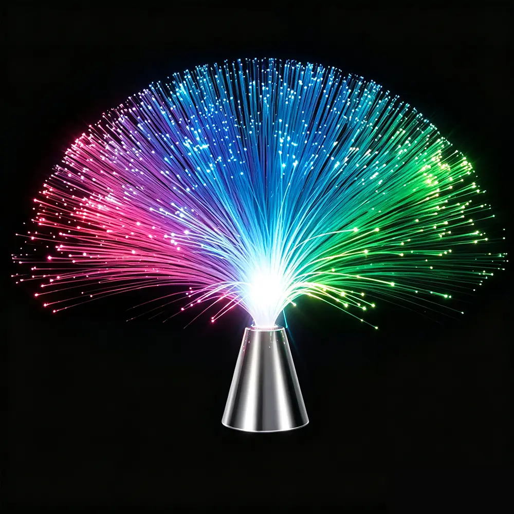 LED Fiber Optic Light with Shiny Silver Base, Rainbow Color Changing Fiber Optic Lamp, Romantic Glowing Table Night Light, Great for Bedroom, Bar, Party(Batteries not included)