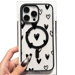 Playful Black Heart Doodle MagSafe Phone Case for iPhone 17/15/16/14 13/12/11 Pro/Pro Max/Plus Clear TPU Edge Shockproof Protection Protective MagSafe Compatible