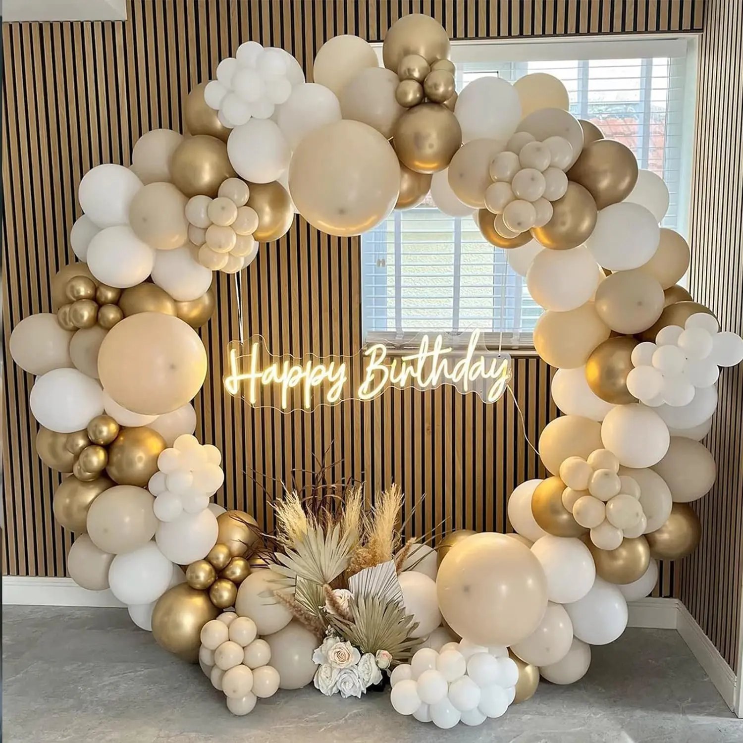 White Sand Gold Balloon Garland Kit 156 Pcs Nude Chrome Gold Boho Party Balloons