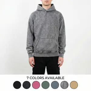 HIGH LEVEL HL Menswear Stone Washed Hoodie 360gsm 100% Cotton Plush Fleece Lining Regular Fit True to Size Casual Long Sleeve Soft Sweatshirts in Black Pink Tan Grey Navy Green Blue Grey - Fabric