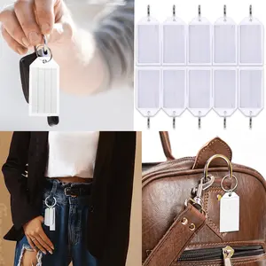 50 Piece White Blank Name Tag Plastic Property Keychain with Ring Beauty & Personal Care