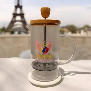 French Press 600ml - Clear Glass with Wooden Handle & Stainless Steel Filter for Rich Coffee