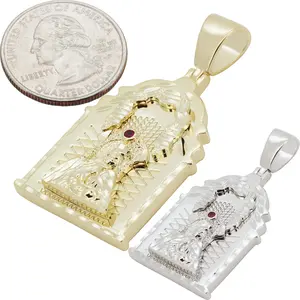 14k Yellow/White Gold Plated AAA Cubic Zirconia Virgin Mary Medallion Pendant