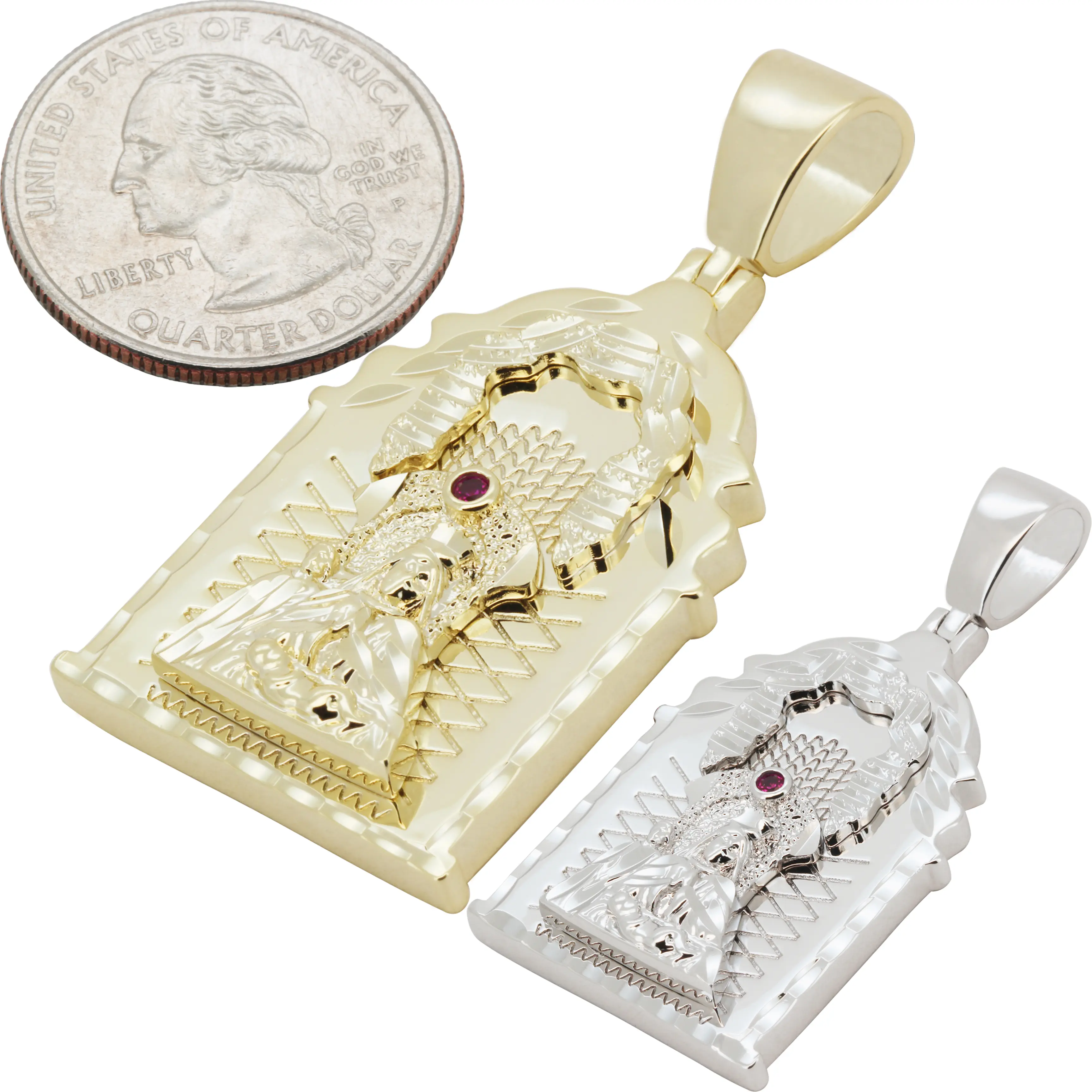14k Yellow/White Gold Plated AAA Cubic Zirconia Virgin Mary Medallion Pendant