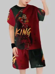 Cristiano Ronaldo No.7 KING Kids Soccer Sporty Jersey Set | Portugal Team Fan Edition | Quick-Dry Short Sleeve & Shorts Sports Suit for Boys