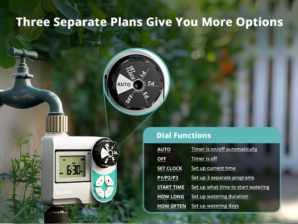 QUOBAS Sprinkler Timer for Garden Hose, Weekly Programmable Digital Water Timer with Rain Delay/Auto/Manual 3 Modes, Drip Irrigation System, Pool, Lawn, Battery Powered, 1 Zone