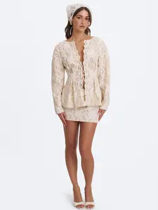Wendy Beige Cotton Lace Low-Rise Mini Skirt