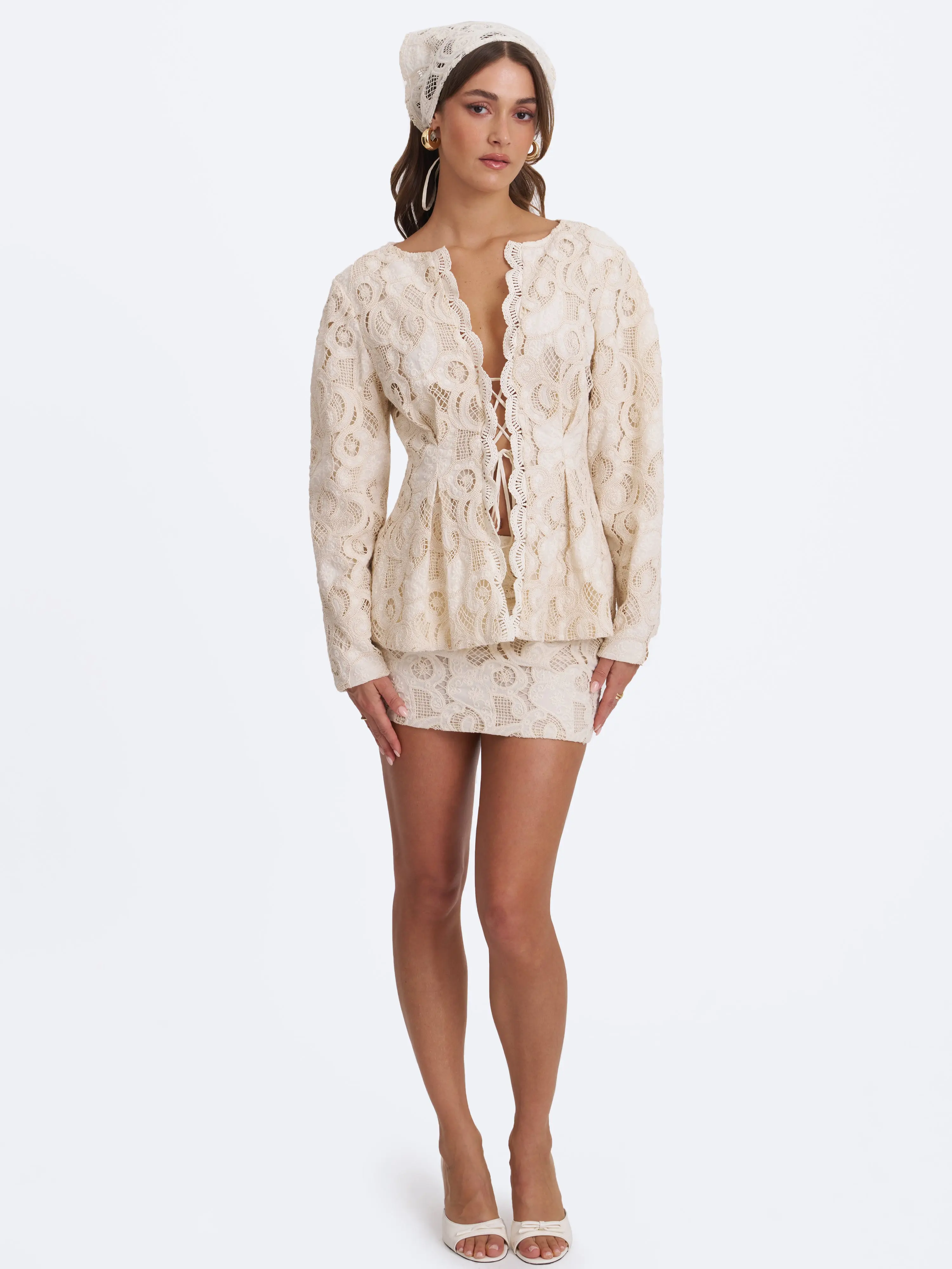 Wendy Beige Cotton Lace Low-Rise Mini Skirt