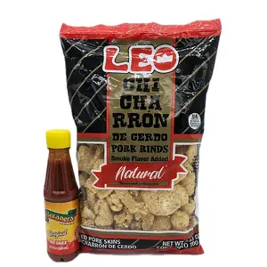 Leo chicharrones - Pork skins with bottle of sauce, smoke flavor added 1 bag with 100g