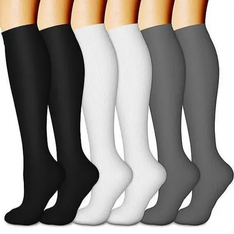 Compression Socks for Women, Knee High Athletic Support, Black White Gray, 6 Pairs, for Running, Gym, Fitness nursingMoisture Wicking Breathable Day Lightweight Pastel Women's Wear Festival Party cosy socks Calf Length Fashion men circulation best Activew