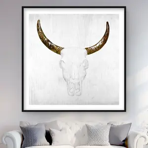 Begin Home Decor C1FM48486KCF76 48 x 48 in. Bull Skull with Brown Horns - Framed Cow Print Wall Art - Home Decor