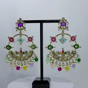 Bollywood/Desi Reem Kundan Chandbali Statement Earrings Handcrafted Stonework Lightweight Comfortable Traditional Jewelry for Festive Wear
