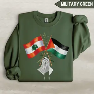 Lebanon Palestine Sweatshirt, Support Lebanon Sweater, Beirut Gaza Crewneck, Lebanese Palestinian Flag Pullover,Free Palestine Gift,Activist Cotton Crewneck Sweater Womenswear Tops Women Lady