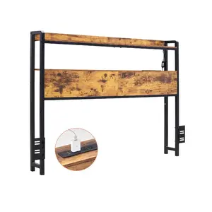 VEVOR Headboard for Full Size Bed, Adjustable Height Headboard with 2 Shelves Storage, Freestanding Head Board with Charging Station and LED Light for Different Bed Frames, Easy Assembly, Brown