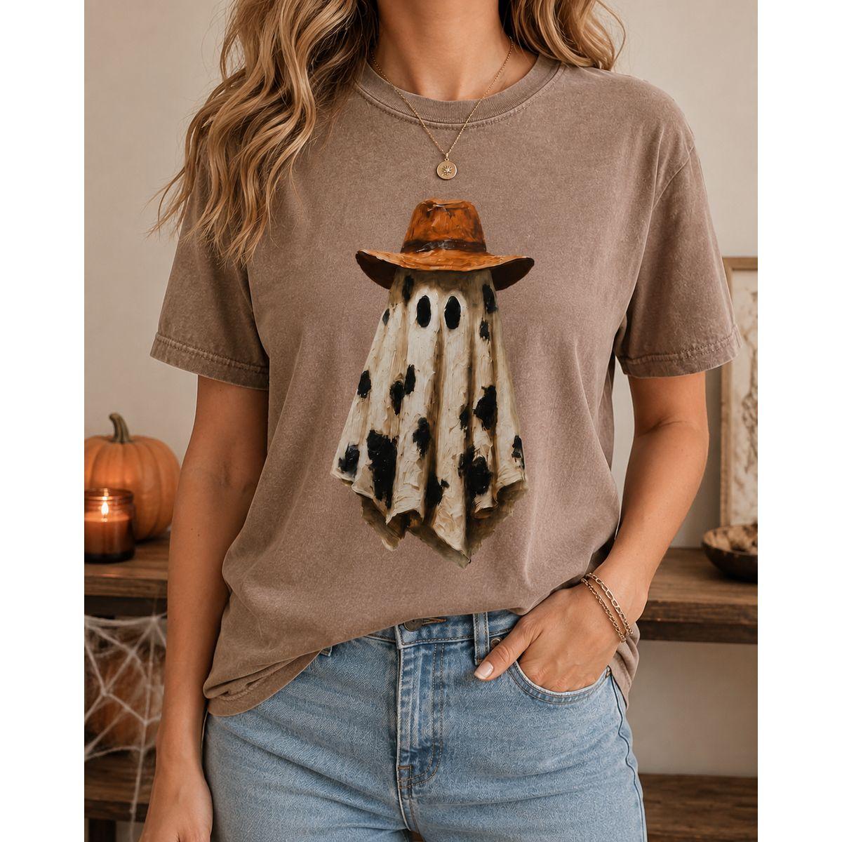 Cowboy Ghost Shirt, Western Halloween Tshirt, Cute Spooky Ghost Tee, Boo Shirt, Fall Cowboy Graphic Tee, Country Halloween, Cow Print Tee