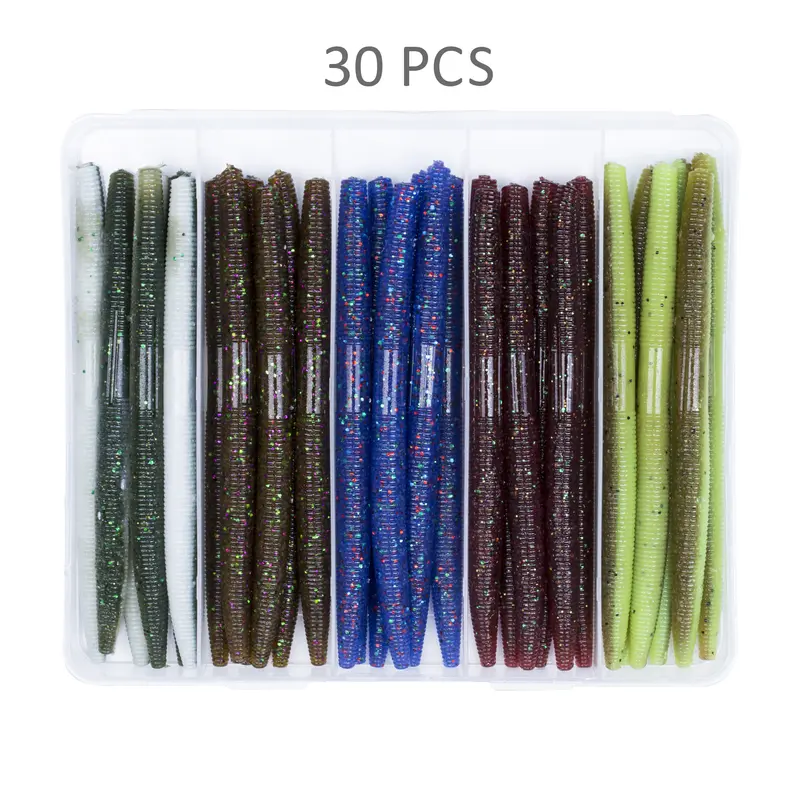Bombrooster New Style Senko Worms Complete Kit - 4"-5" Salt-Impregnated Bass Fishing Bait with EWG Hook Groove, Nail Weights, Weedless Texas Rig, Colorado Blade, O-Ring, Wacky Rig, 30 Worms Plus Tools for Full Rigging, High-Strength Fishing Accessories