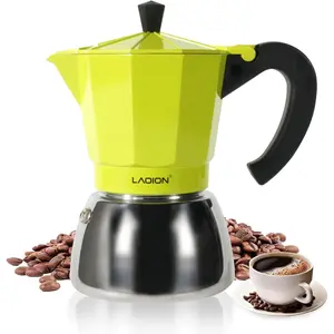 Stovetop Espresso Maker, 6Cup Moka Pot, Espresso Machine Compatible with Induction Cooktops, 300ml Stainless & Aluminum Cuban Coffee Maker for Cafetera Cubana, Green