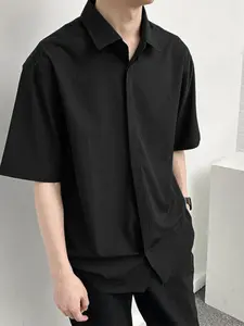 INCERUN Men's Casual Lapel Solid Color Half Sleeve Shirt, Stylish and Comfortable, Perfect for Daily Wear, Fashionable Men's Clothing